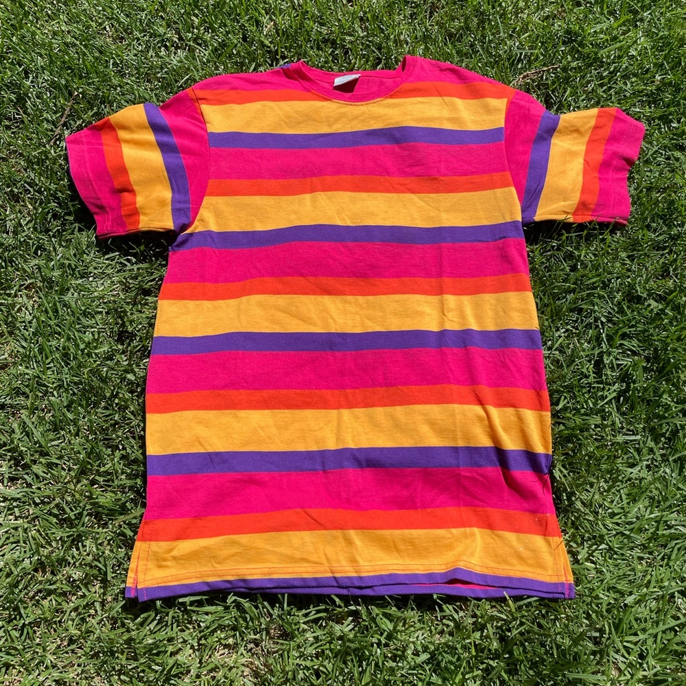 90s Vintage Mervyns Color Block Over Sized Striped Shirt Surfer Skater Medium